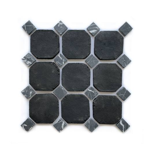 Natural Handmade Terracotta: Octodot (4") Belgian Black with Black Marble