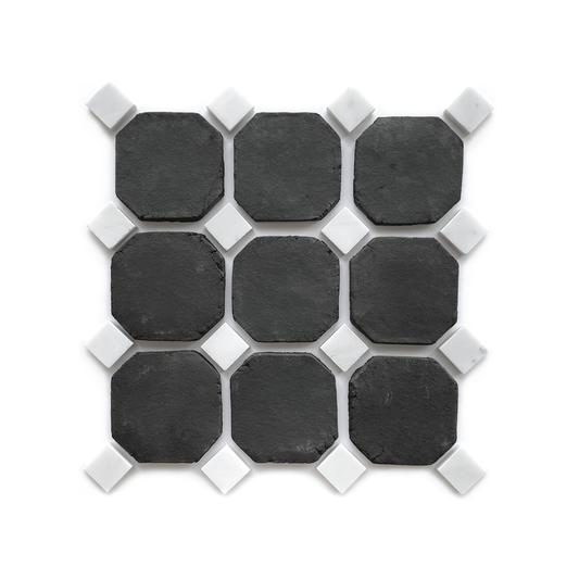 Natural Handmade Terracotta: Octodot (4") Belgian Black with White Marble