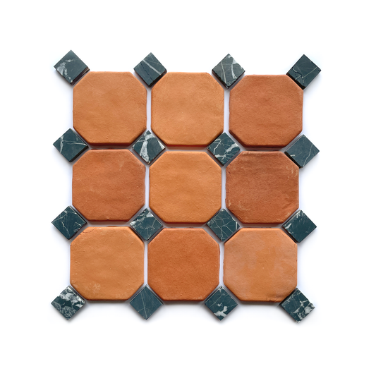 Natural Handmade Terracotta: Octodot (4") Traditional Red with Black Marble