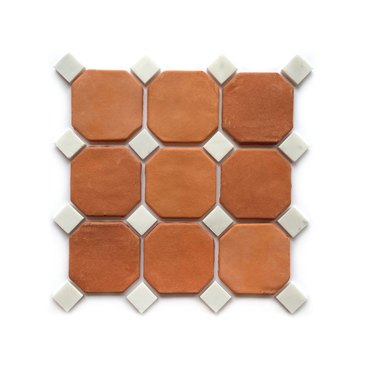 Natural Handmade Terracotta: Octodot (4") Traditional Red with White Marble